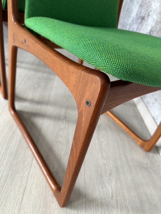 Set of 4 Danish teak chairs, green, 1970s/60s, Vamdrup – Dining chairs, Wood, Cotton (photo 6 of 13)