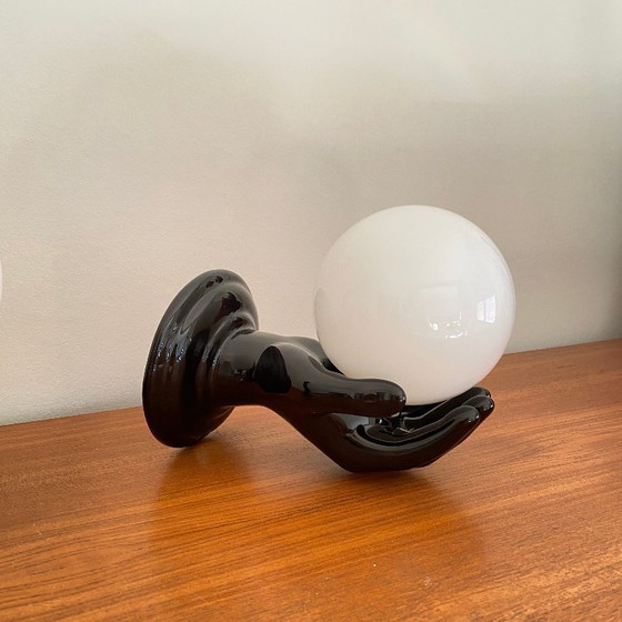 Image 1 of Coppia di applique da parete in ceramica nera a forma di mano degli anni '70 e '80