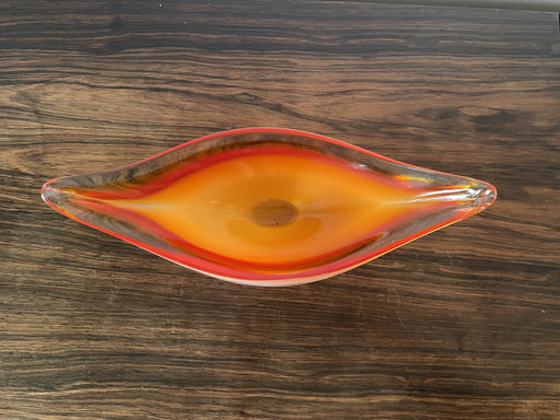 Mid Century Scandinavische of Murano Oranje Glazen Schaal