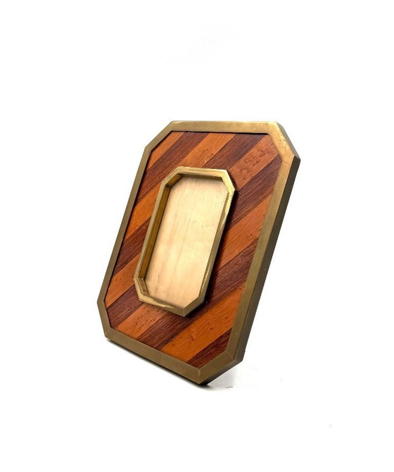 Image 1 of Marco de fotos moderno de mediados de siglo en latón y madera – Al estilo de Gabriella Crespi, Italia, década de 1970