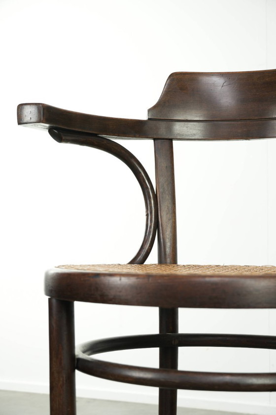 Image 1 of Chaise d'appoint/de salle à manger/de café Cosmos vintage originale en toile, avec un bois élégamment courbé dans le style Thone
