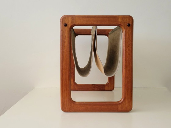 Image 1 of Portariviste Vildbjerg, mobile da lettura danese in stile Mid-Century Modern in teak e pelle scamosciata.