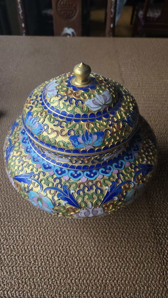 Image 1 of Pentola cinese in cloisonné con coperchio