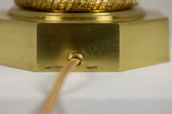 Image 1 of Maison Charles. Lámpara de huevo firmada en bronce y resina. Años 70.