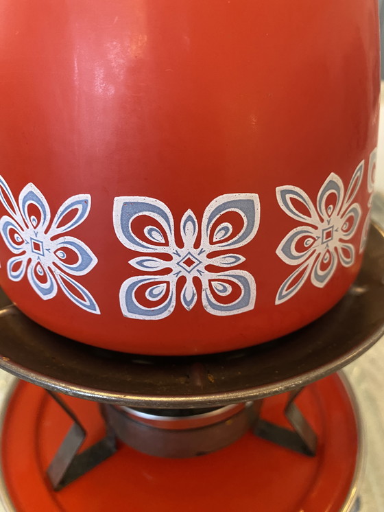 Image 1 of Vintage geëmailleerd metalen fonduestel uit de jaren 70