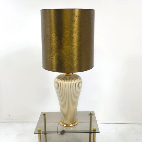 Image 1 of Mangani Italy porcelain table lamp, 1980s gold with white
