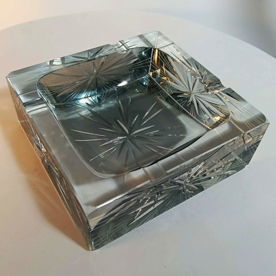 Image 1 of Cendrier ou vide-poches carré, grand modèle rare des années 1970, en verre de Murano, signé Mandruzzato. 14 cm / 5,51 pouces