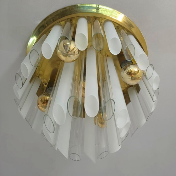 Image 1 of Kalmar Franken ceiling lamp, 1960s, mid-century glass with brass