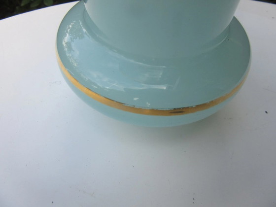 Image 1 of Art Nouveau Vase Large Heavy Enameled Turquoise Gold  