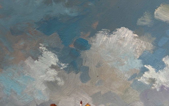Image 1 of Original Oil Painting Summer River Landscape Summer flood of the river