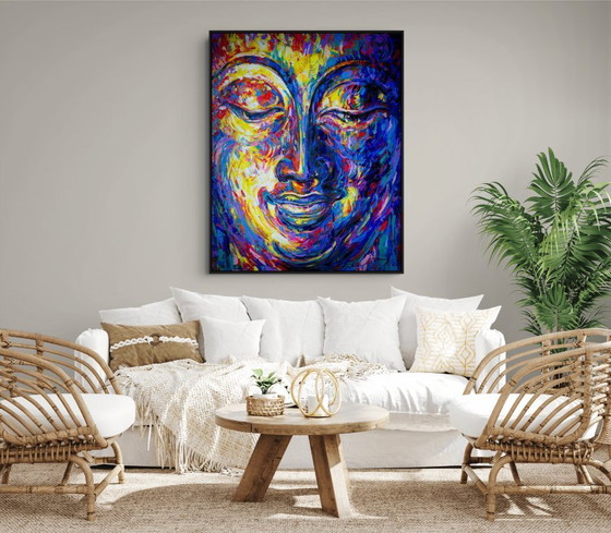 Image 1 of Unique hand-painted Buddha painting "Inner Joy" – Seksak Jaichumchen – 100 × 120 cm