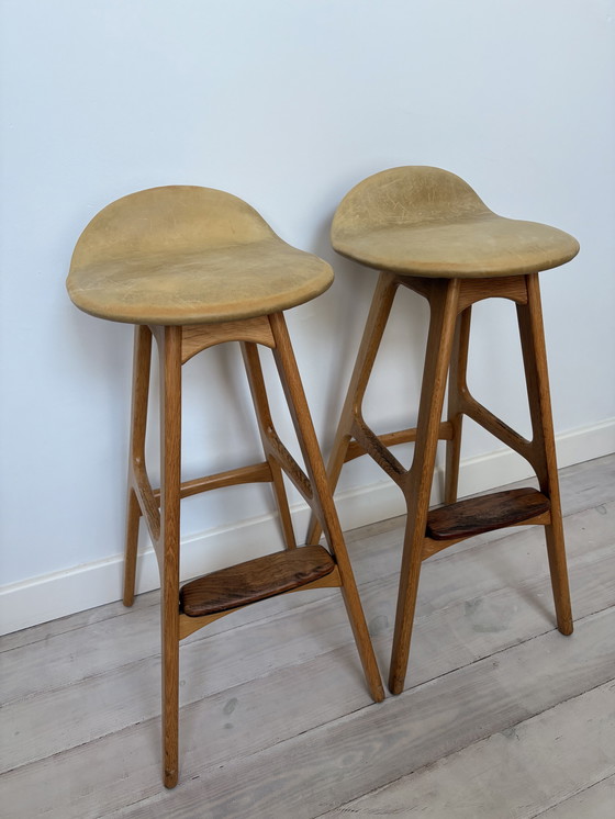 Image 1 of Set of 2 vintage Erik Buch model 61 bar stools