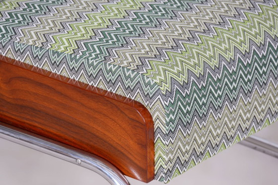 Gerestaureerde art-deco fauteuil, beuken, sparren, walnoot, chroom, Tsjechisch, jaren 1930 – Textile, Wood (photo 5 of 14)
