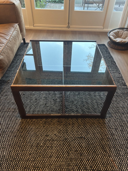 Vintage rosewood coffee table with smoked glass top
