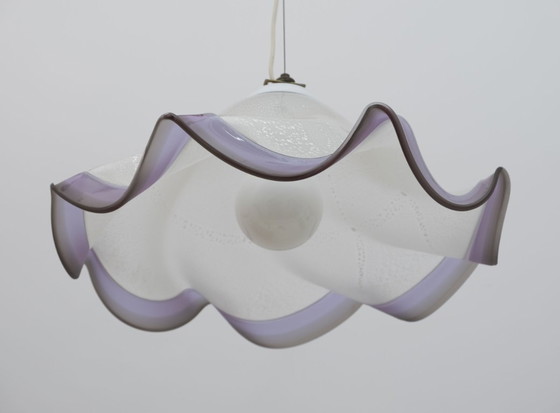 Image 1 of Lampada a sospensione in vetro di Murano con foglia d'argento, stile moderno di metà secolo, anni '70