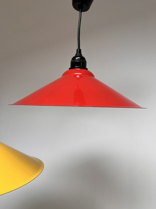 Vintage IKEA Lyra T501 Pendelleuchte (1980er Jahre), 3er-Set (blau, rot & gelb)