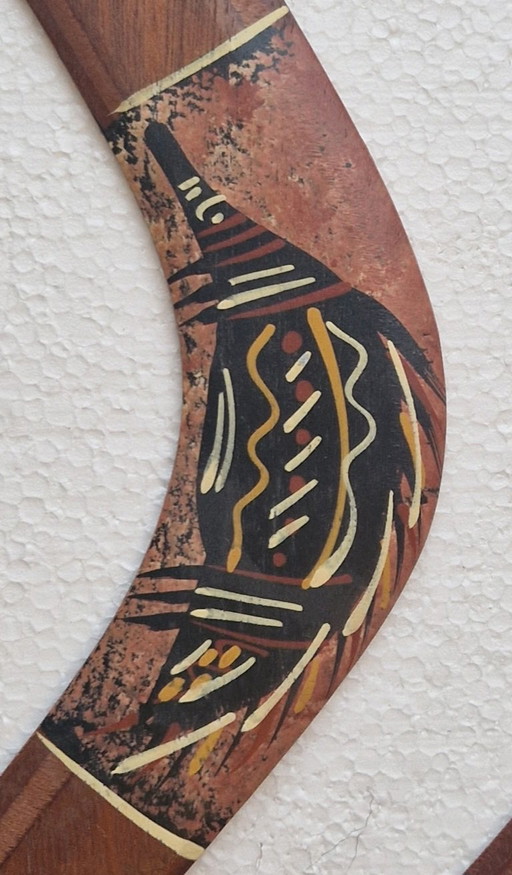 Set of 2 hand-painted Aboriginal boomerangs