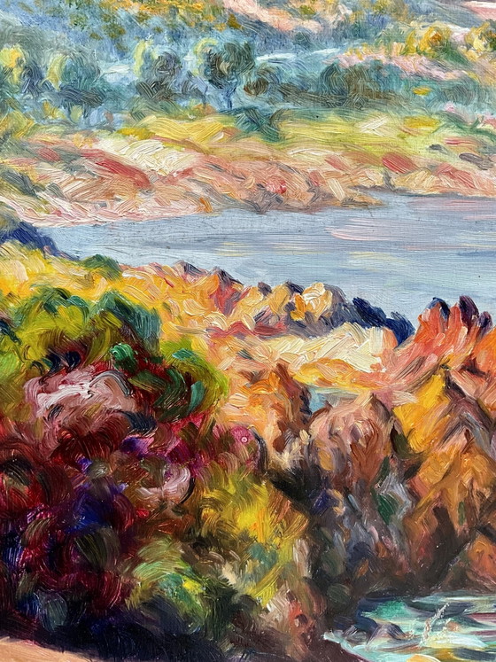 Gran óleo postimpresionista, La Corniche d’Or, Estérel, Firmado Rabier, Hacia 1920, Pinturas y dibujos, Madera (foto 7 de 13)