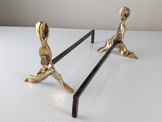 Image 1 of Pair of Brutalist Sculptural Bronze Andirons, 1970s