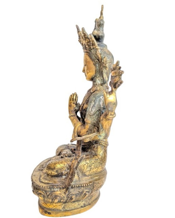 Avalokiteshvara (Chenrezig) à quatre bras en bronze doré – Himalaya – Sculptures, Gold (photo 7 of 11)