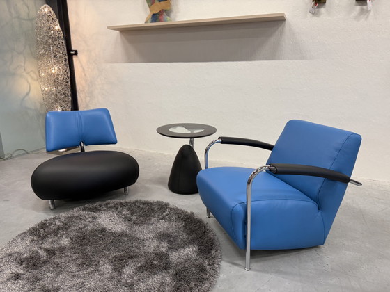 Image 1 of Leolux Scylla fauteuil Blauw zwart leer