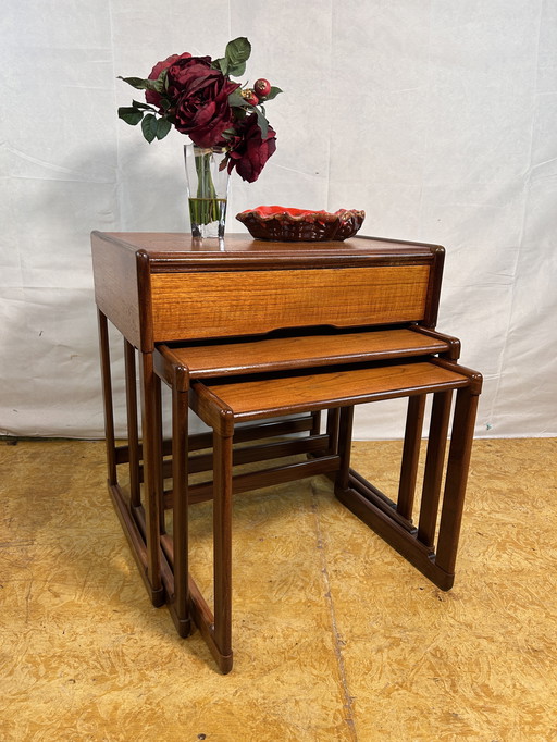 Mid-Century Retro Vintage Teak Nest of Tables by G Plan – 1960 Stylish, Functional & Uniquely Designed with Drawer Detail