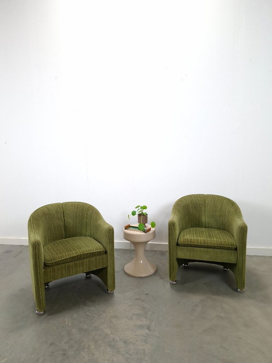 Image 1 of Set groene cocktail stoelen met chromen wielen