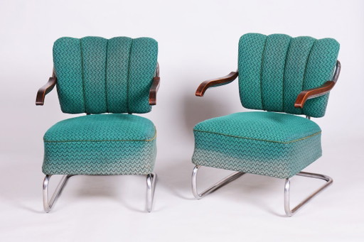 Set aus zwei originalen Bauhaus Sessel, von O. Zoufalý, Buche, Tschechisch, 1930er Jahre