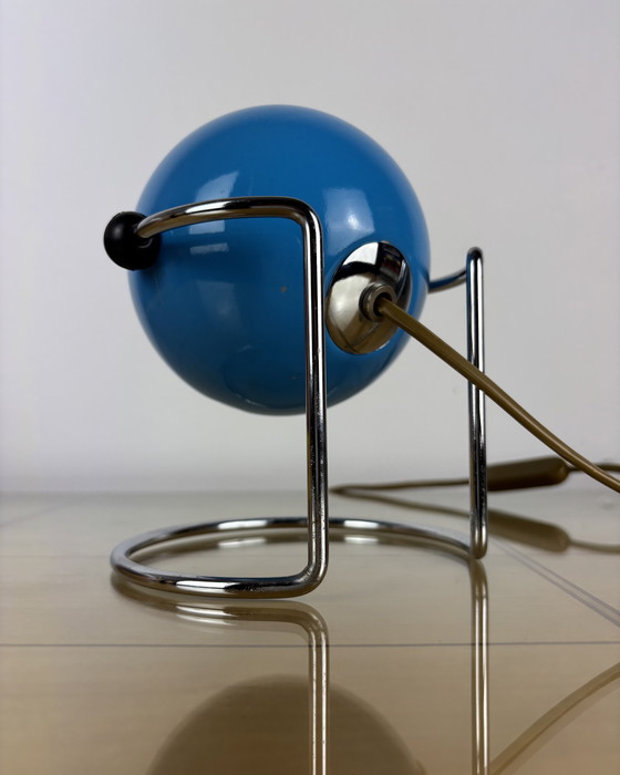 Image 1 of Table Lamp, Targetti Sankey Metal, Eyeball, 70s, Italy, Space Age, Sputnik design, 1970s, Blue Vintage Lamp with Chrome Stand