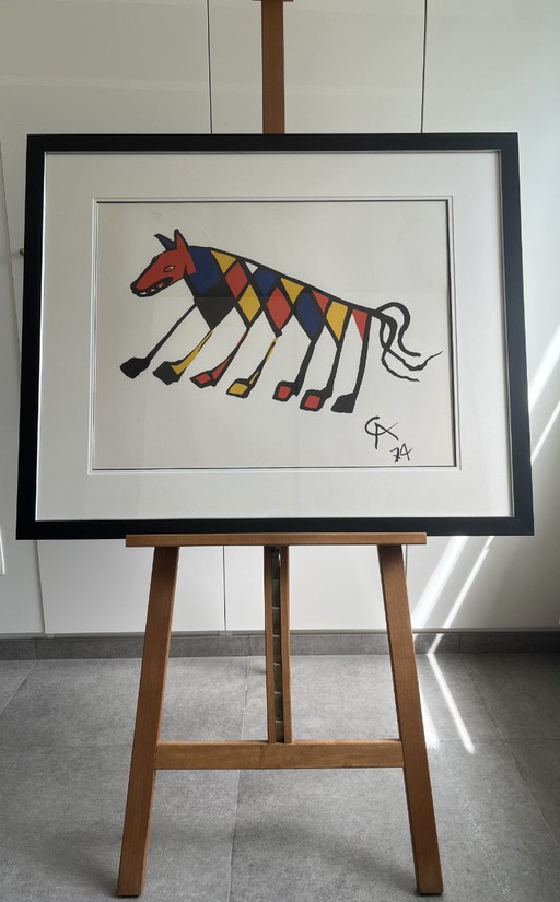ALEXANDER CALDER - Beastie - dalla suite Flying Colors Collection - 1974 – lithos zeefdrukken, Wood