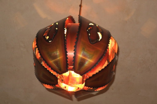 Brutalist Torch Cut Copper Pendant Light, 1970s
