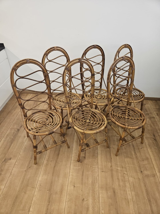 Image 1 of 6 Italian vintage designer chairs, bamboo rattan