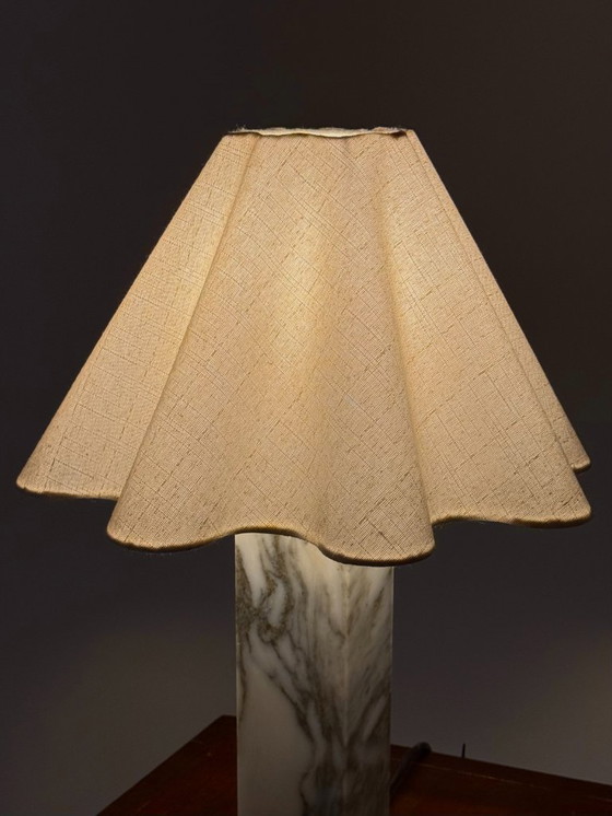 Image 1 of Vintage marble table lamp with linen shade