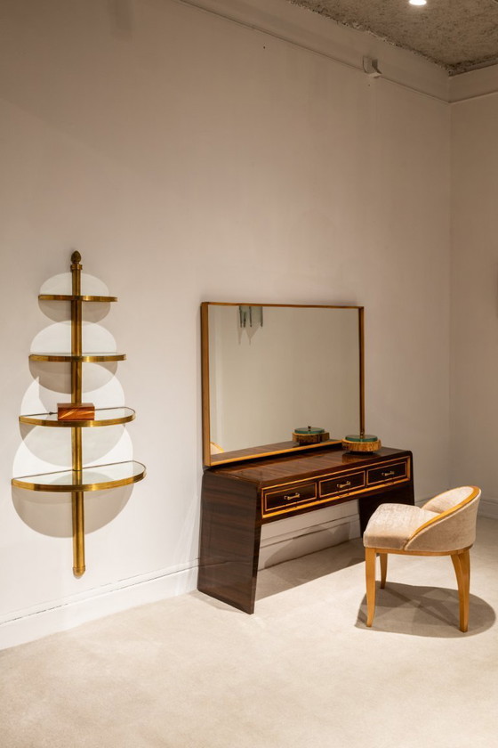 Image 1 of André Arbus sycamore mohair velvet desk or vanity table chair 1934