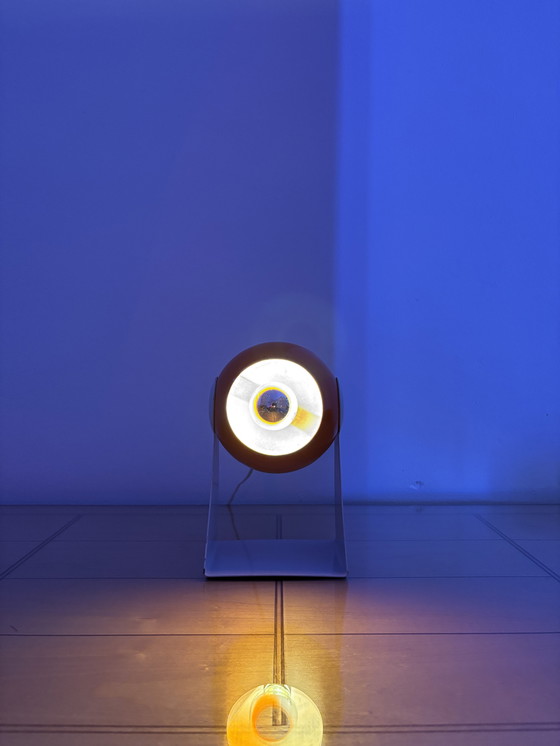 Image 1 of Vintage lamp, Italië, jaren 60, jaren 70, metaal, ruimtetijdperk, Spoetnik-ontwerp, UFO, oranje oogbollamp, industrieel ontwerp,
