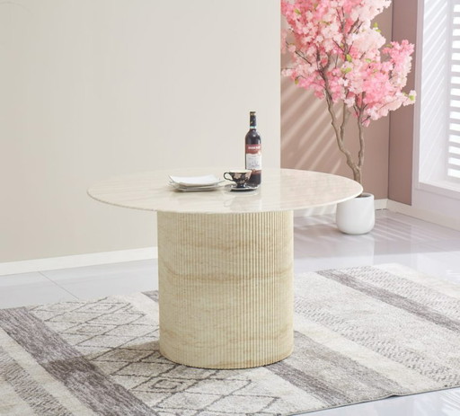 BAIETAA ROUND DINING TABLE – Glossy Travertine Ceramic Top – 120 CM