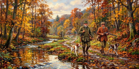 Image 1 of Impressionist painting on acrylic canvas / Hunting scene / (120 x 60) cm