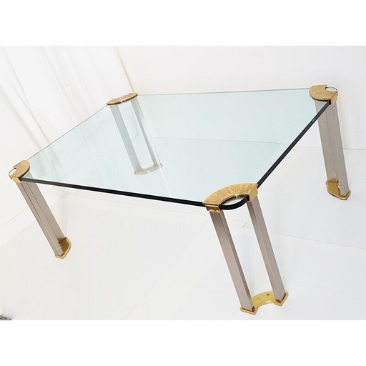 Table basse vintage en laiton, acier et verre, 1970