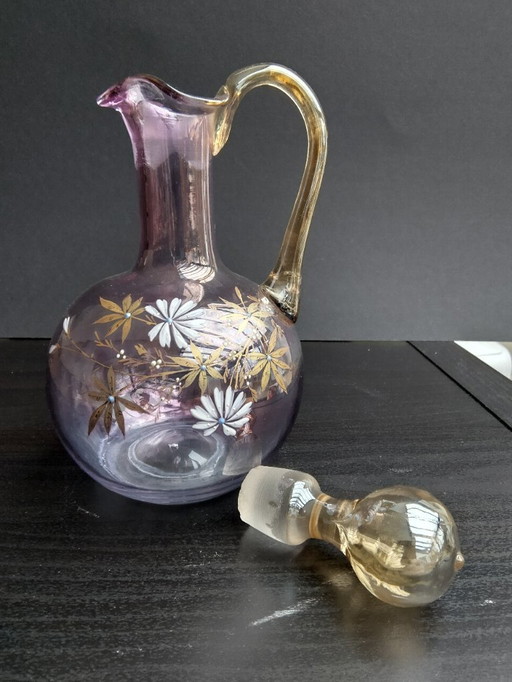 Antica caraffa in vetro con tappo; art niveau / stile Baccarat