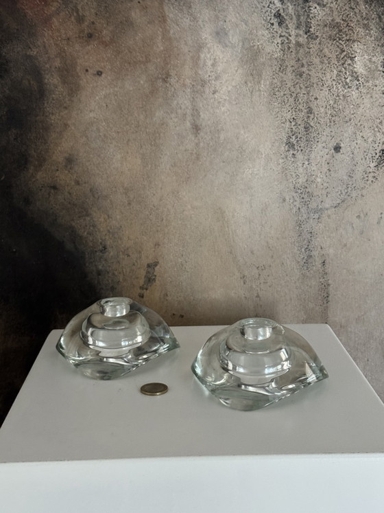 Image 1 of Ensemble de design danois, années 70, chandeliers, bougeoirs, verre, bougies coniques, porte-bougies chauffe-plat