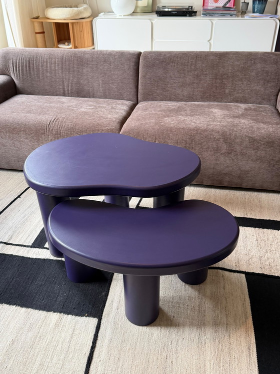 Set of 2 Japandi side tables, purple organic shape – Wood (photo 3 of 8)