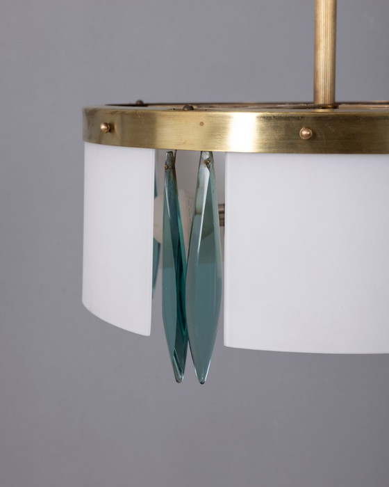 Lampadario vintage anni '50 di design italiano in vetro blu e cristallo. – Glass (photo 7 of 15)