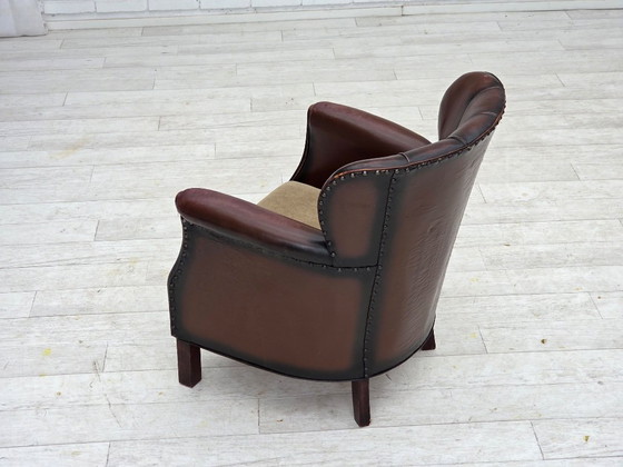 Image 1 of 1930s, Danish armchair, brown furniture leather, velour.