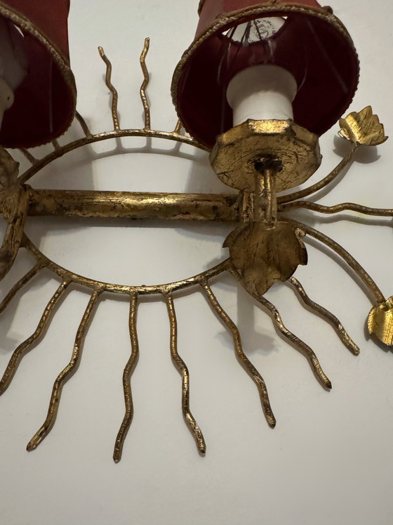 Image 1 of Applique da parete a forma di sole con foglie dorate, anni '60