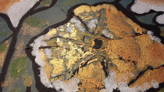 Image 1 of T.van Steenbergen Happy Golden Flowers 70 x 109 cm