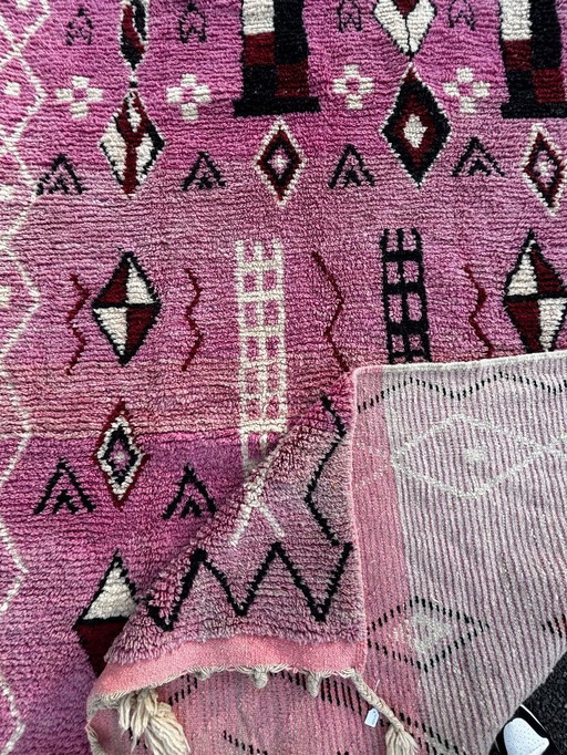 Alfombra marroquí Boujad 310x210 cm – Alfombra decorativa de lana hecha a mano, alfombra bereber rosa,