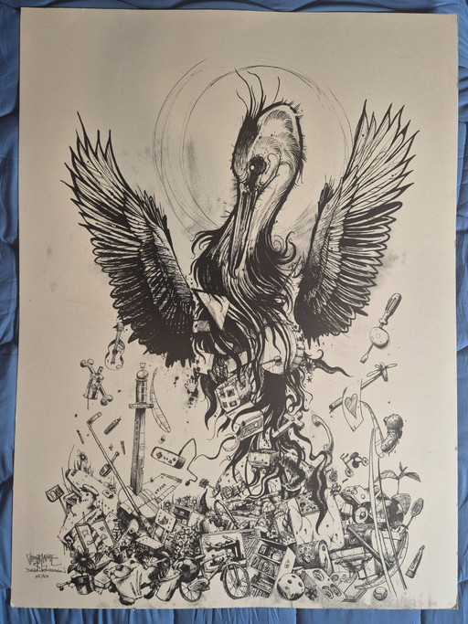 Siebdruck „Heerlen Heron“ – Dave de Leeuw x Vincent Lancée (35/50) Beschreibung: – kunst, Paper