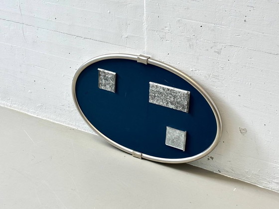 Image 1 of Oval retro wall mirror with aluminum frame, 1970s