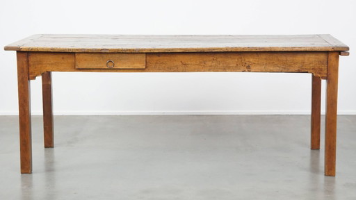 Ancienne table de salle à manger française du début du 19ème siècle avec deux tiroirs et une planche à pain / plateau extensible