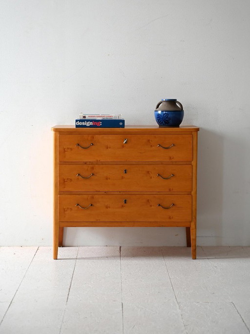 Vintage Scandinavian Birch Burl Chest of Drawers